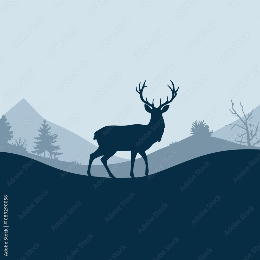 A silhouette of a deer with antlers is the main design A silhouette of a deer with antlers is the main design