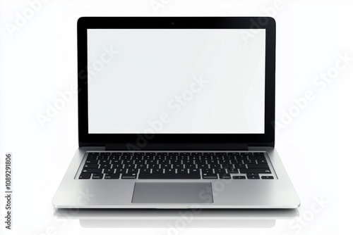 3d laptop with blank screen on white background , isolated on white background, , copy space, copy space for text,