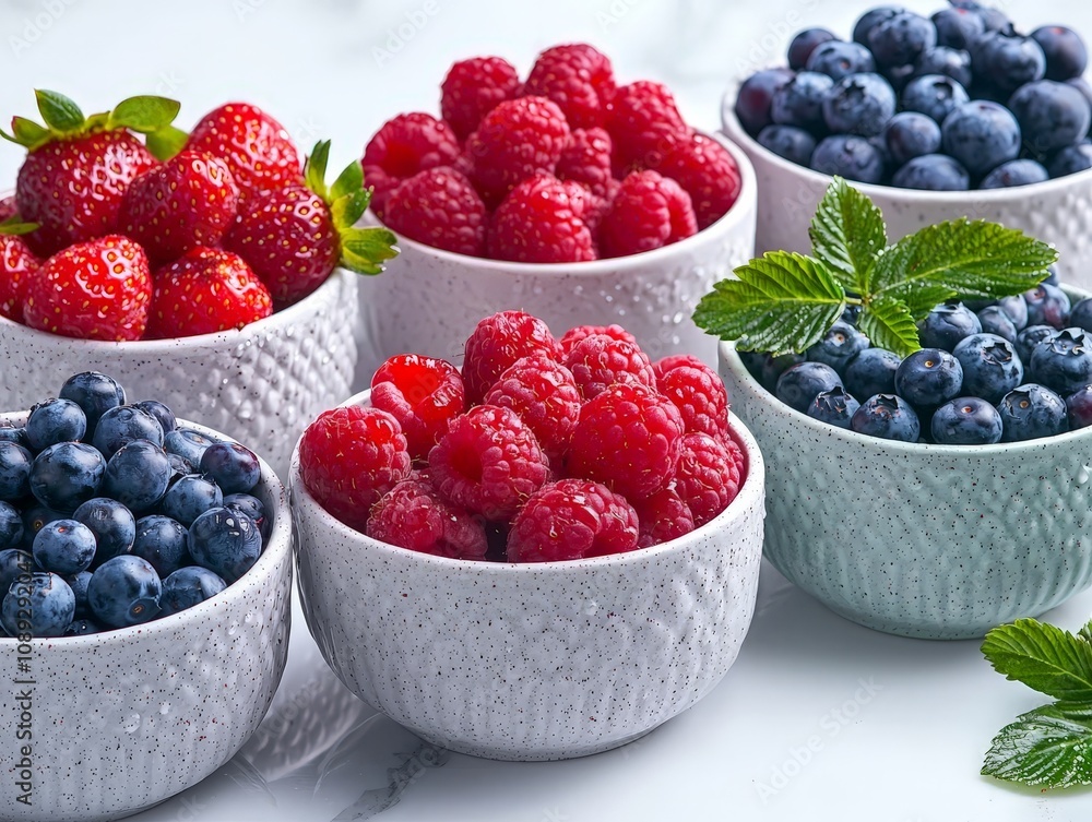 Fresh and Vibrant Assortment of Raw Berries Featuring Strawberries, Raspberries, and Blueberries in Stylish Bowls for Healthy Eating and Cooking Inspiration Fresh and Vibrant Assortment of Raw Berries Featuring Strawberries, Raspberries, and Blueberries in Stylish Bowls for Healthy Eating and Cooking Inspiration