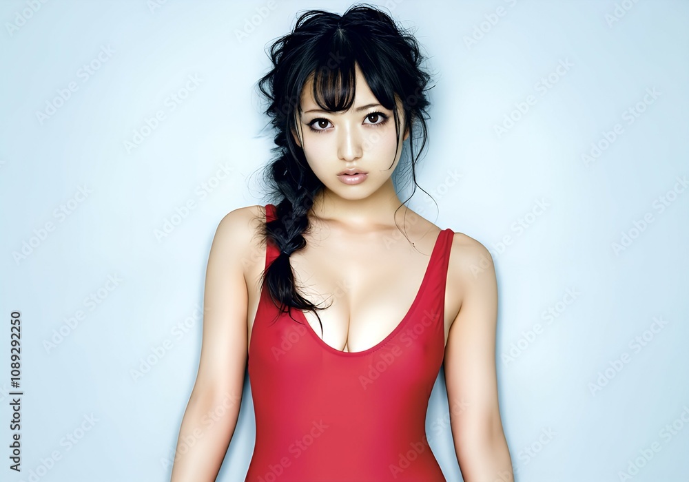 Fototapeta premium Glamorous Japanese woman gazing at you in a bikini