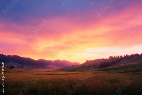 stunning sunset over rolling hills with vibrant colors