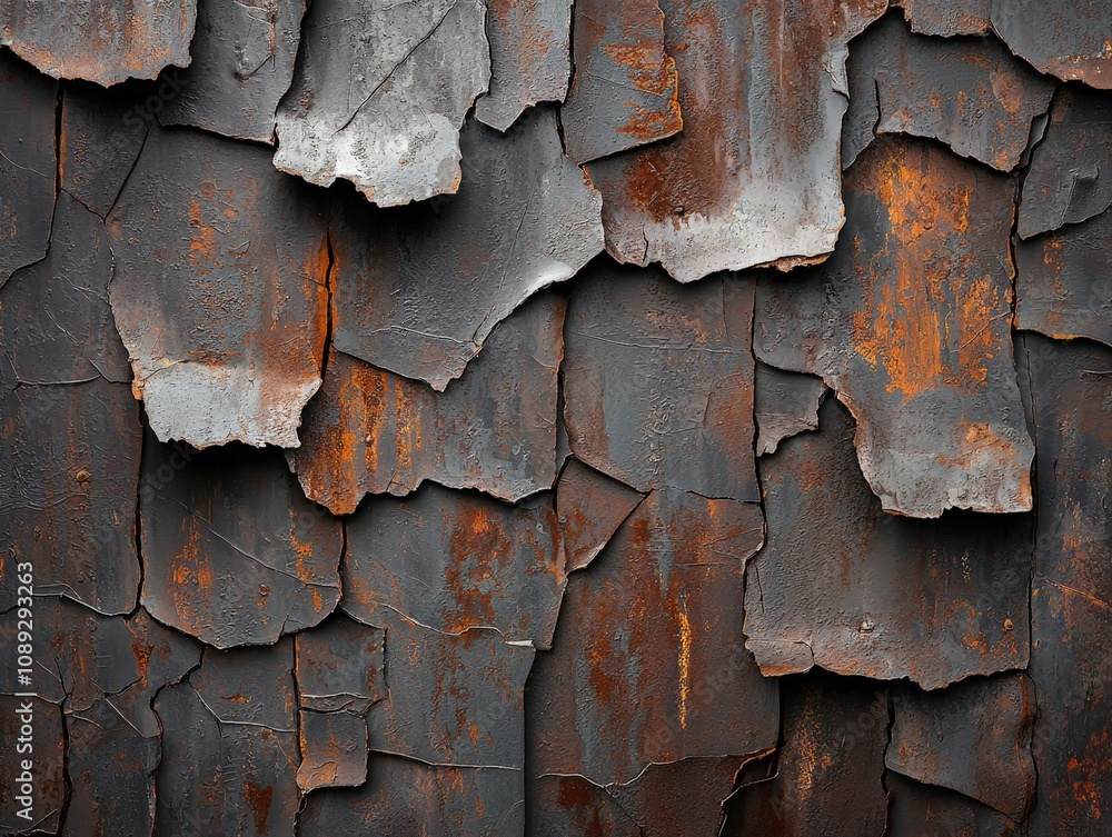 Detailed Close-Up of a Rough and Weathered Rusting Metal Sheet with Flaking Paint and Intricate Textural Elements for High-Quality Visual Use Detailed Close-Up of a Rough and Weathered Rusting Metal Sheet with Flaking Paint and Intricate Textural Elements for High-Quality Visual Use