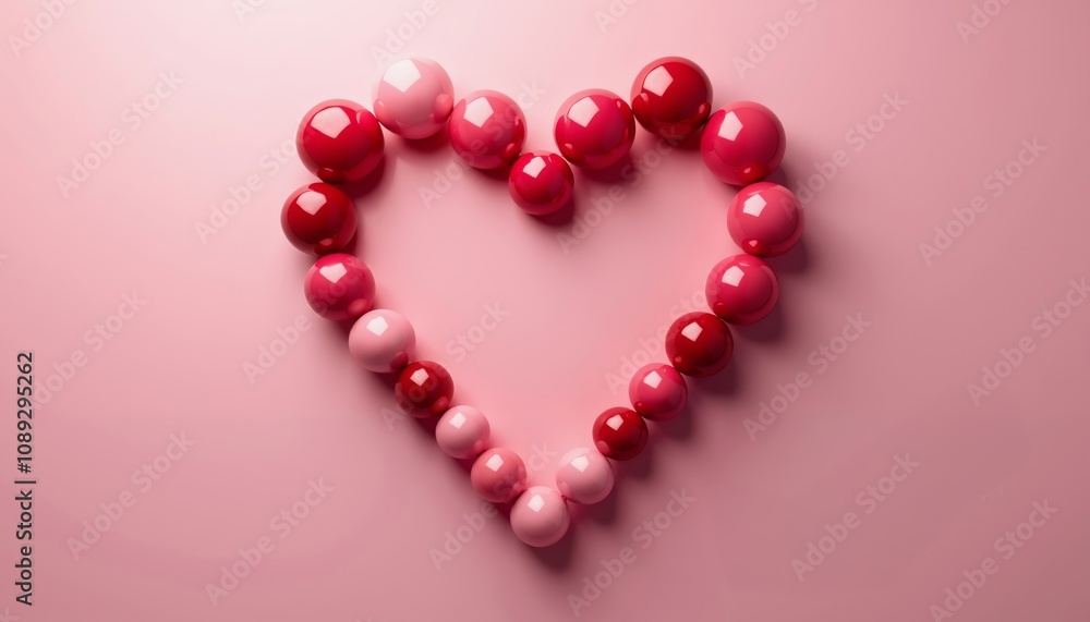 Heart-Shaped Arrangement of Glossy Pink and Red Spheres in 3D Heart-Shaped Arrangement of Glossy Pink and Red Spheres in 3D