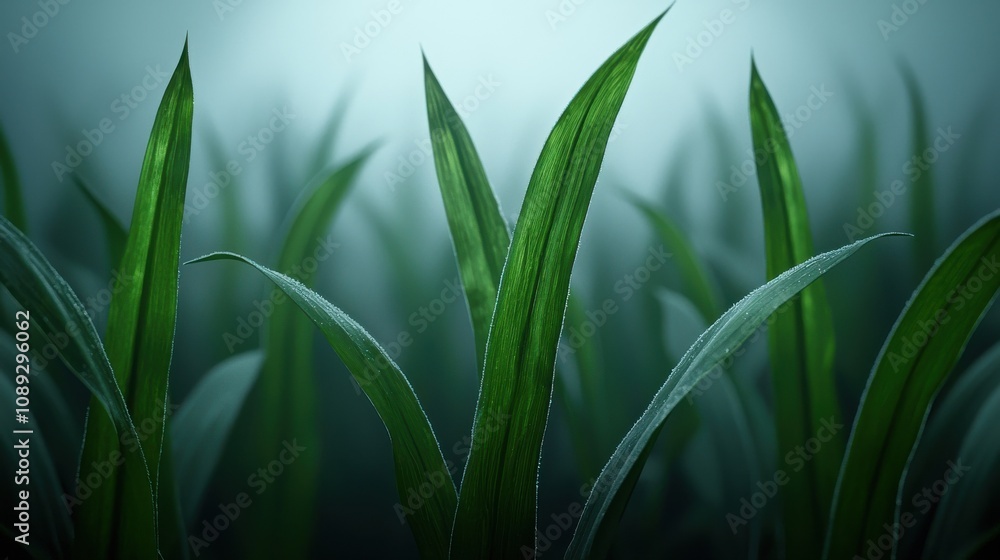 Foggy grass landscape nature scene close-up view tranquil environment serenity concept Foggy grass landscape nature scene close-up view tranquil environment serenity concept