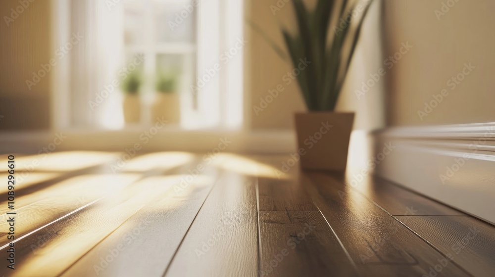 Minimalist apartment interior with elegant wood flooring, earthy neutral tones, natural lighting, and a potted plant enhancing the serene atmosphere Minimalist apartment interior with elegant wood flooring, earthy neutral tones, natural lighting, and a potted plant enhancing the serene atmosphere