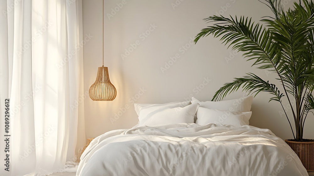 Elegant and Cozy Modern Bedroom Interior Design with Stylish Decor, mockup, poster and Background Elegant and Cozy Modern Bedroom Interior Design with Stylish Decor, mockup, poster and Background