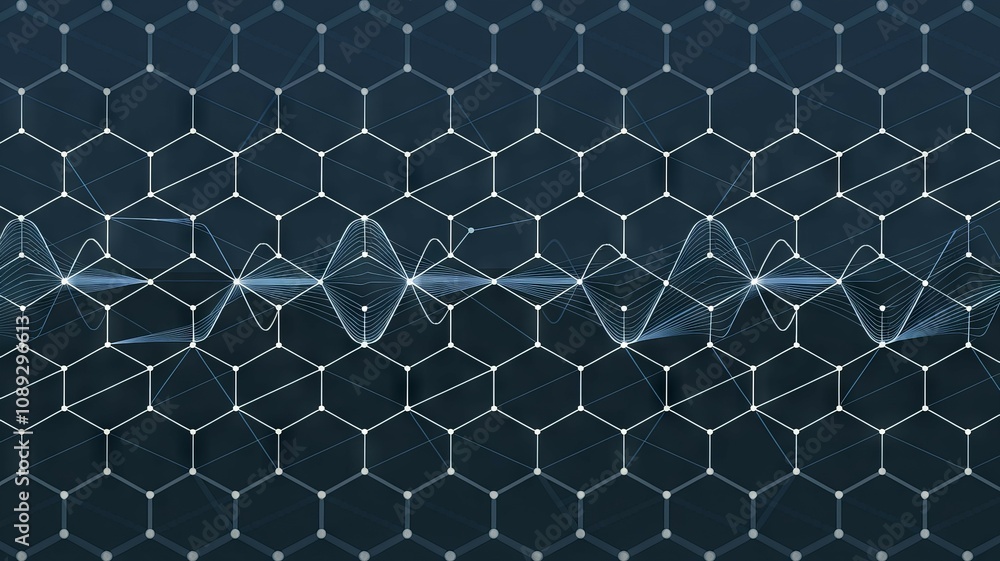 Network data waveform. Abstract digital wave pattern on a hexagonal grid. Represents connection, data flow, or innovation. Network data waveform. Abstract digital wave pattern on a hexagonal grid. Represents connection, data flow, or innovation.