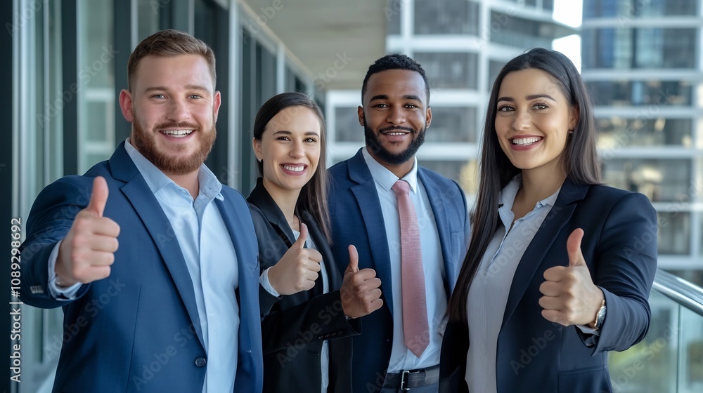 Successful Business Professionals Giving Thumbs Up After Collaborative Presentation Successful Business Professionals Giving Thumbs Up After Collaborative Presentation