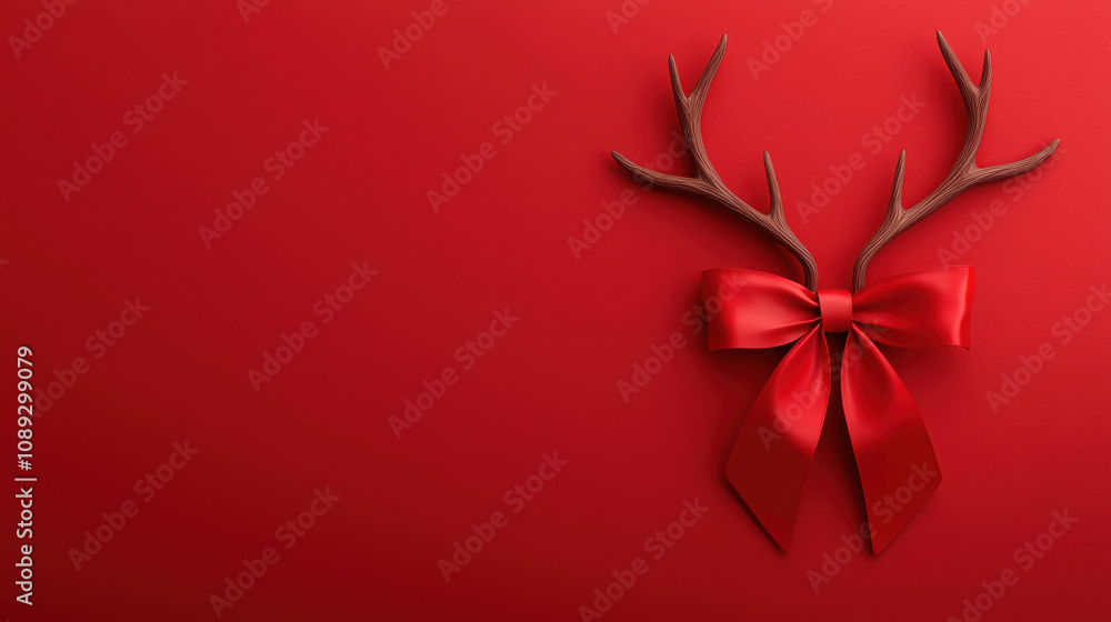 Festive Red Background with Antlers and Bow for Holiday Decorations, Perfect for Christmas Themes and Seasonal Celebrations, Ideal for Greetings and Invitations Festive Red Background with Antlers and Bow for Holiday Decorations, Perfect for Christmas Themes and Seasonal Celebrations, Ideal for Greetings and Invitations