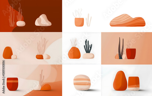 Graphic elements inspired by nature, plants, rocks, shapes