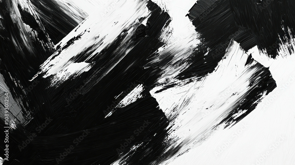 Abstract Black and White Brush Stroke Patterns on Canvas, Evoking Emotion and Depth in Contemporary Art, Perfect for Modern Home Decor and Artistic Backgrounds