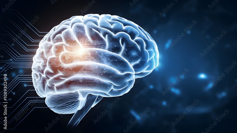 Close-Up of Glowing Brain, Representing AI Technology and Medical Innovations in Neurotechnology and Healthcare Close-Up of Glowing Brain, Representing AI Technology and Medical Innovations in Neurotechnology and Healthcare