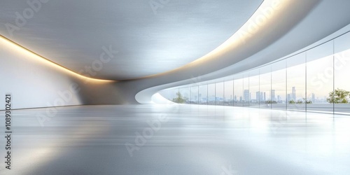 Fototapeta Naklejka Na Ścianę i Meble -  Empty space inside futuristic room, showroom, spaceship, hall or studio in perspective view