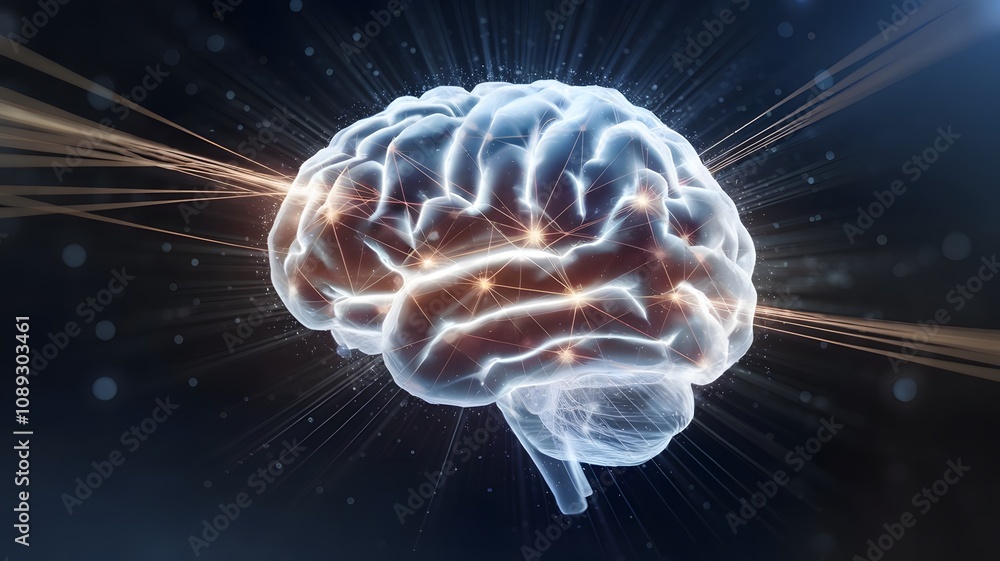 Close-Up of Glowing Brain, Representing AI Technology and Medical Innovations in Neurotechnology and Healthcare Close-Up of Glowing Brain, Representing AI Technology and Medical Innovations in Neurotechnology and Healthcare