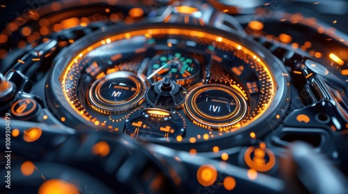 Wallpaper Mural Futuristic orange and blue watch mechanism detail. Torontodigital.ca