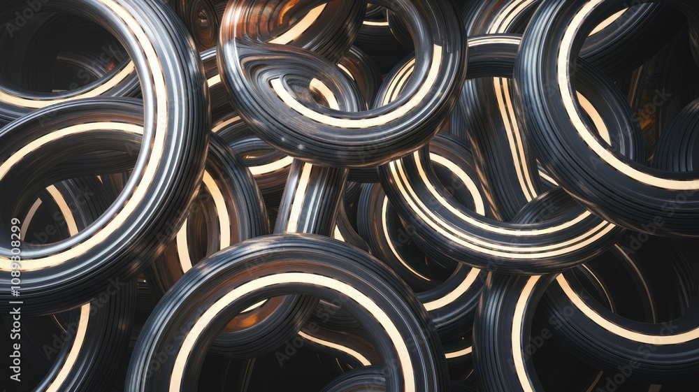 Dark rings abstract art. Glowing metallic rings create a mesmerizing abstract design. Symbolizes infinity, connection, and modern technology. Dark rings abstract art. Glowing metallic rings create a mesmerizing abstract design. Symbolizes infinity, connection, and modern technology.