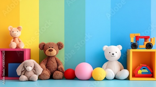 Neatly Organized Children's Toys Display in Colorful Playroom Setting