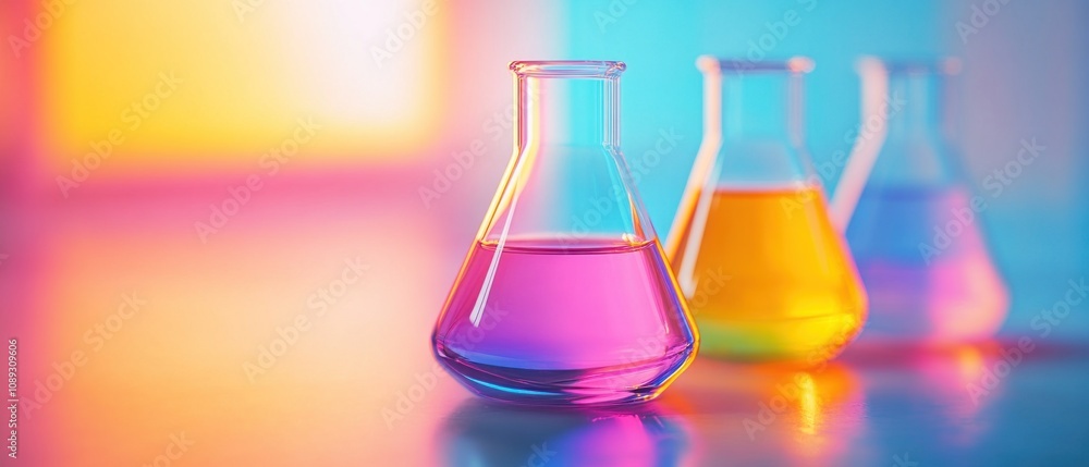 Colorful Glassware in a Modern Lab Setting Colorful Glassware in a Modern Lab Setting