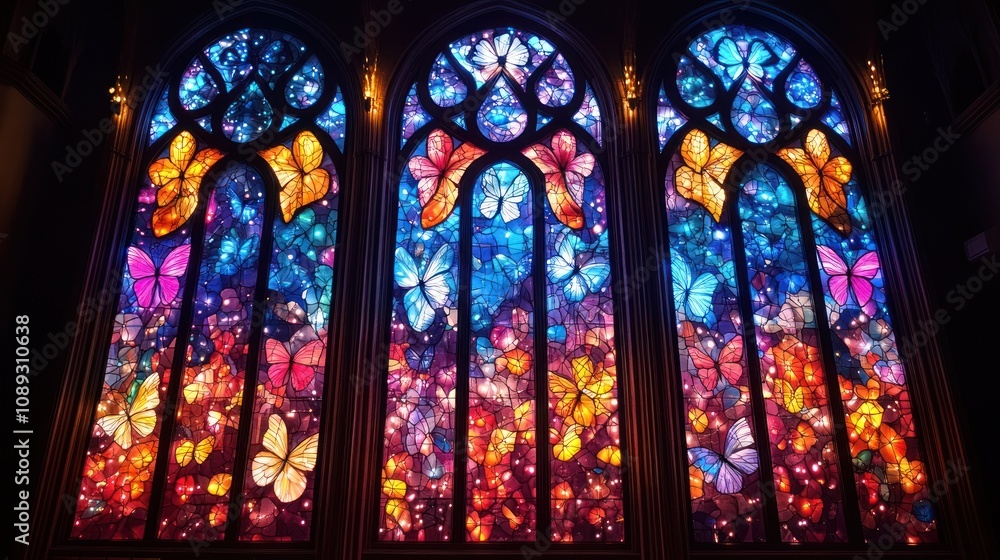 Stained Glass Window with Butterfly Motifs Stained Glass Window with Butterfly Motifs