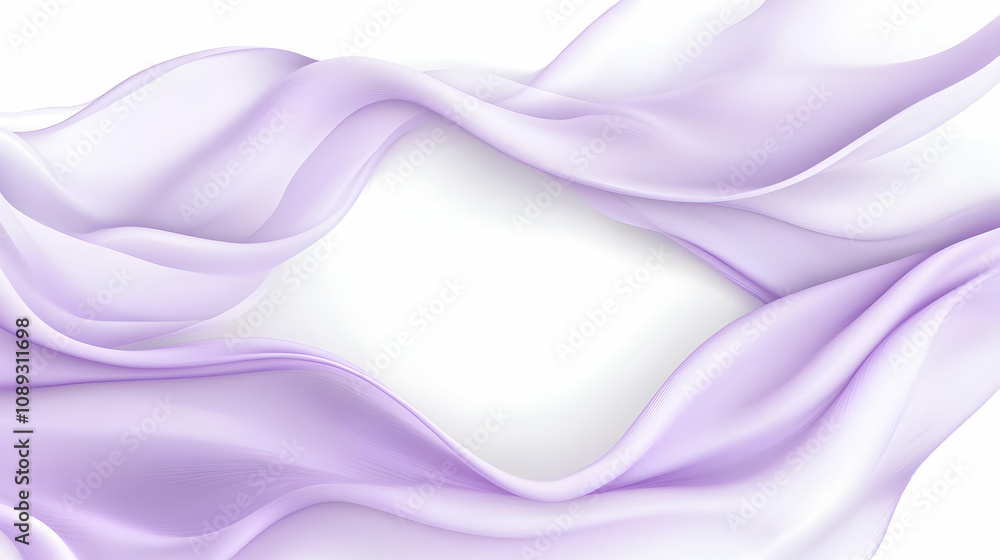 Fototapeta premium Abstract lavender fabric waves forming a frame on white background.