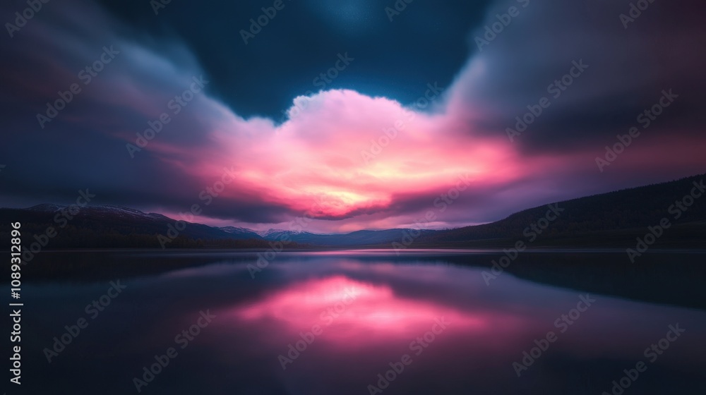Fototapeta premium serene landscape at twilight with colorful reflections on water