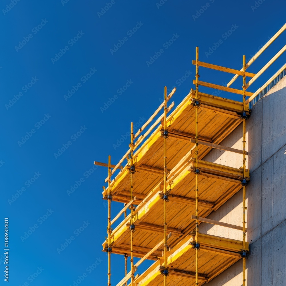construction site with scaffolding and bright blue sky construction site with scaffolding and bright blue sky
