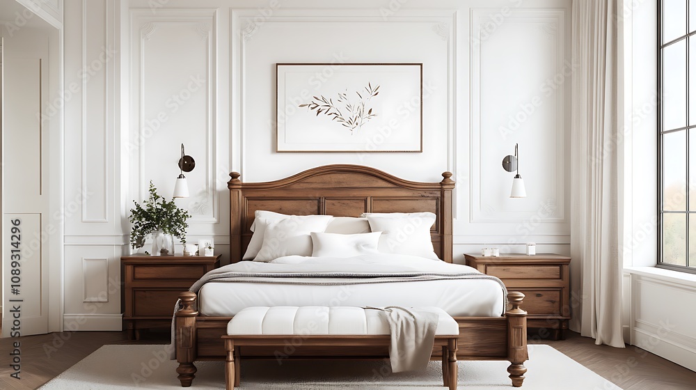 Elegant and Cozy Modern Bedroom Interior Design with Stylish Decor, mockup, poster and Background Elegant and Cozy Modern Bedroom Interior Design with Stylish Decor, mockup, poster and Background