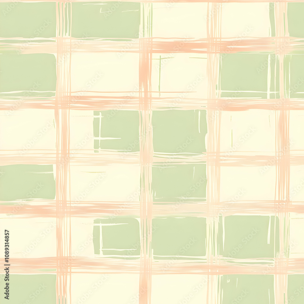 Abstract pastel green and peach plaid pattern. Hand-painted brushstrokes create a textured, modern design ideal for backgrounds, textiles, and decor. Abstract pastel green and peach plaid pattern. Hand-painted brushstrokes create a textured, modern design ideal for backgrounds, textiles, and decor.