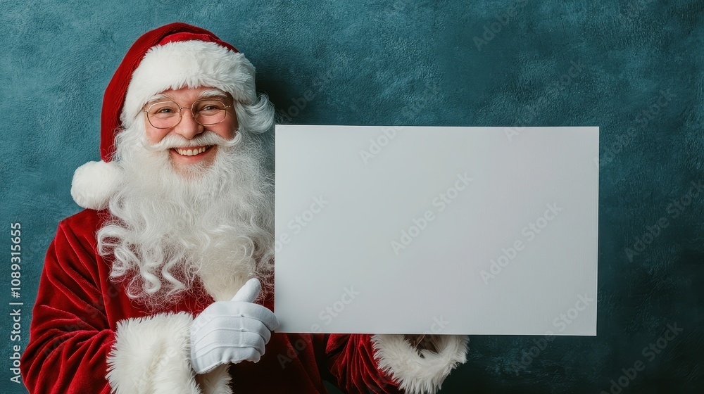 Santa claus celebrating christmas in a festive studio smiling with a blank sign holiday spirit joyful environment cheerful perspective Santa claus celebrating christmas in a festive studio smiling with a blank sign holiday spirit joyful environment cheerful perspective