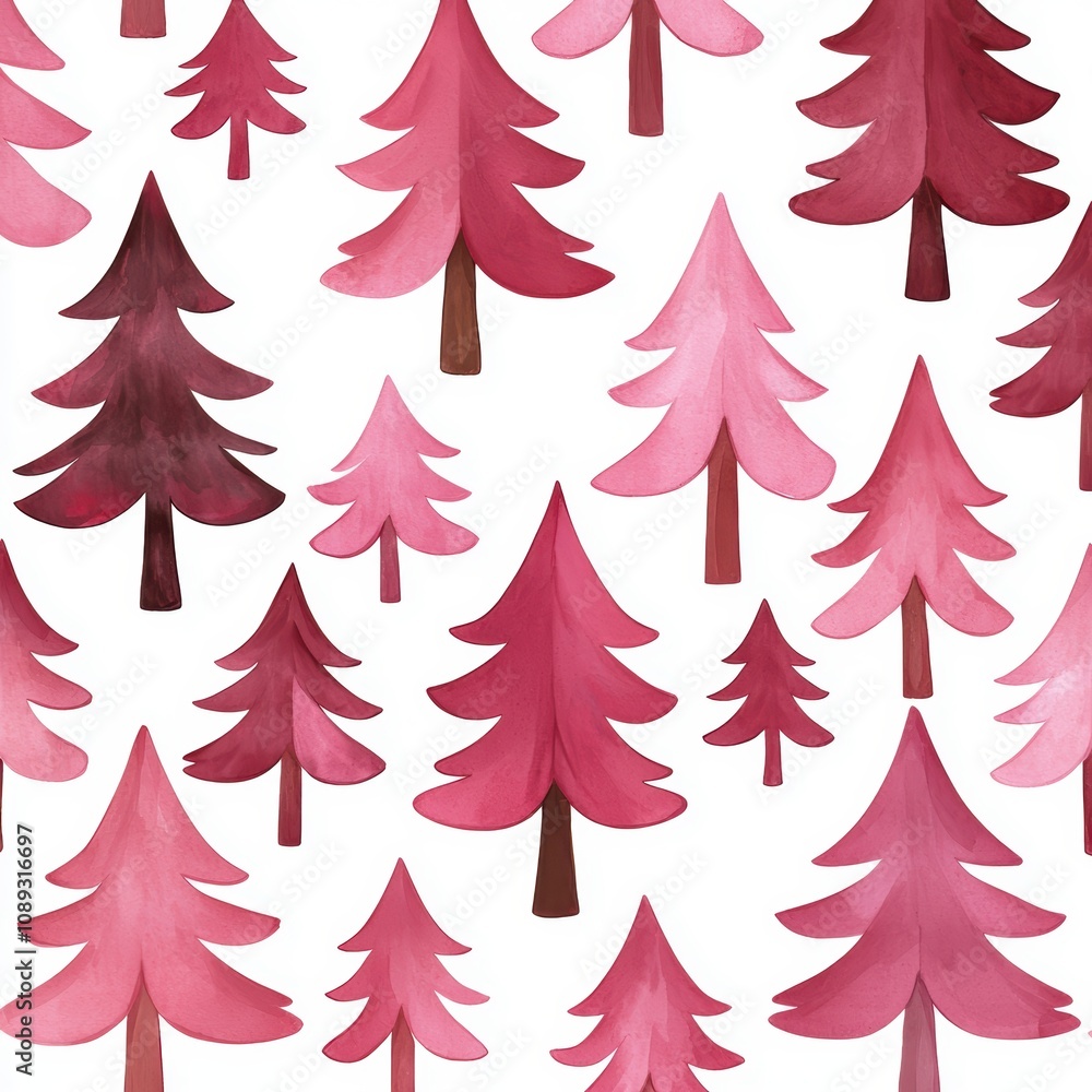 A painting of a forest of pink trees A painting of a forest of pink trees