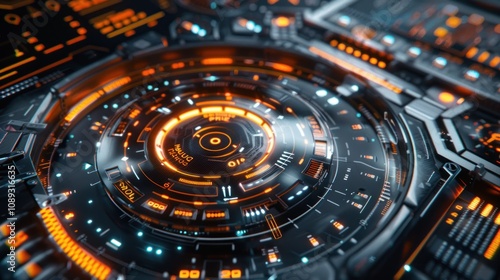 Wallpaper Mural Futuristic orange and black technological interface. Torontodigital.ca