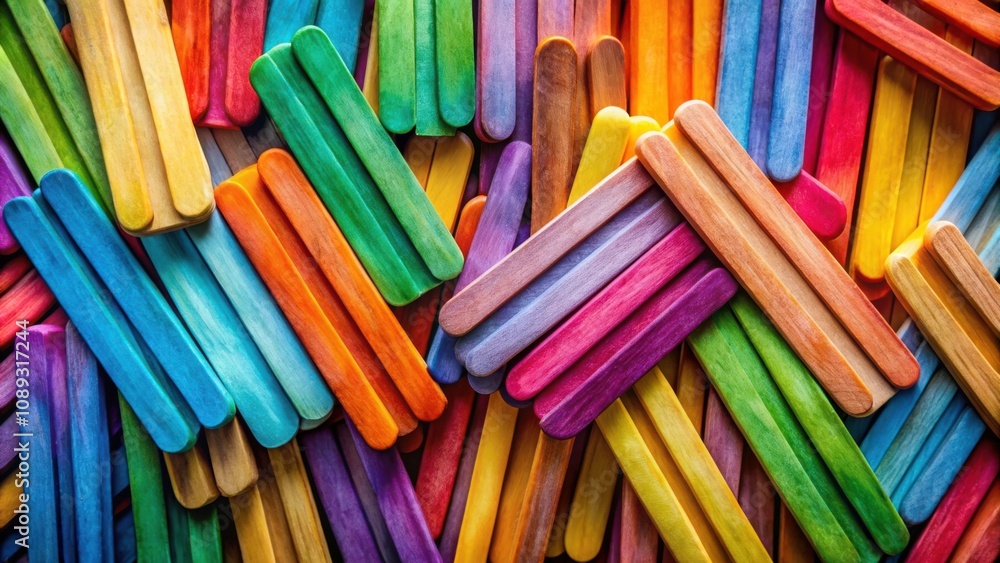 A vibrant array of wooden popsicle sticks, each meticulously painted with a diverse spectrum of colors, creates a captivating visual symphony of hues, textures, and patterns. A vibrant array of wooden popsicle sticks, each meticulously painted with a diverse spectrum of colors, creates a captivating visual symphony of hues, textures, and patterns.