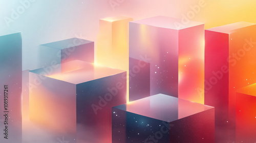 Multi-Layered Pastel Geometric Shapes with Glowing Edges