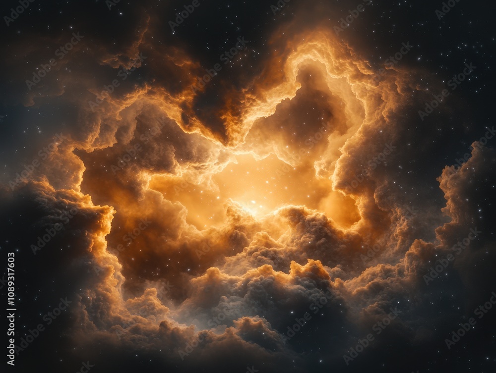 dramatic cosmic clouds illuminated by a glowing light dramatic cosmic clouds illuminated by a glowing light