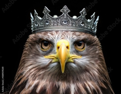 Majestic Eagle Wearing a Regal Crown Symbolizing Power and Royalt photo