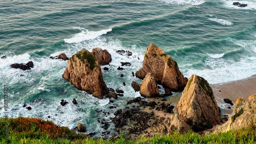 waves crashing on rocks