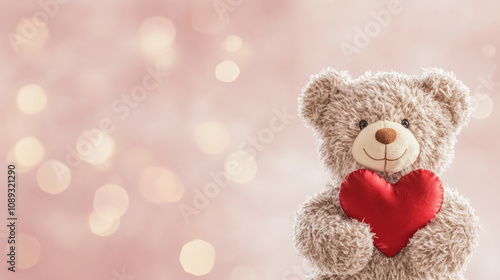 Wallpaper Mural Cute bear holding a red heart on a soft pink background Torontodigital.ca