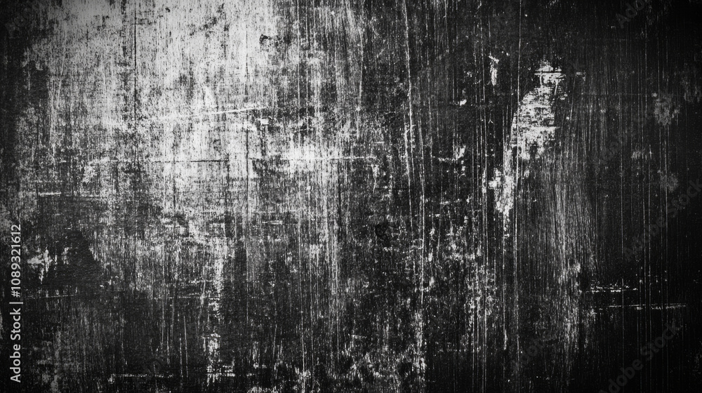 Fototapeta premium Textured black and white surface showing scratches and weathering details