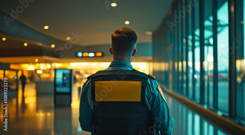 Rear view of airport security officer at duty  photo