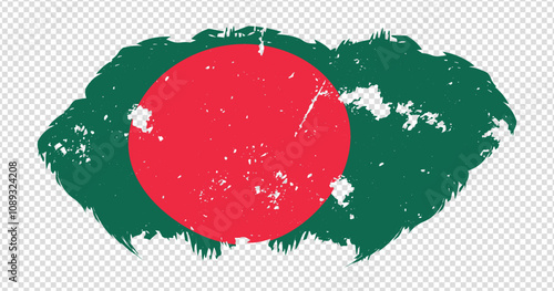 Bangladesh national flag with distressed stroke brush effect on isolated background