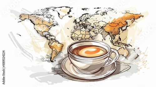 Close-Up of Coffee Cup and World Map Background