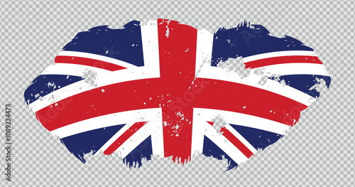 United Kingdom national flag with distressed stroke brush effect on isolated background