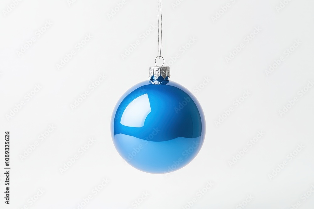 shiny blue ornament hanging on a white background shiny blue ornament hanging on a white background
