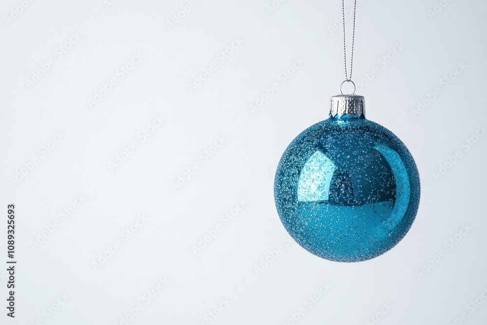 glittering blue ornament hanging on a string for festive decoration glittering blue ornament hanging on a string for festive decoration
