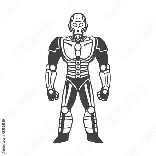 Robot Cyborg Silhouette Vector Illustration of Futuristic Mechanized Humanoid Designs for Creative Projects