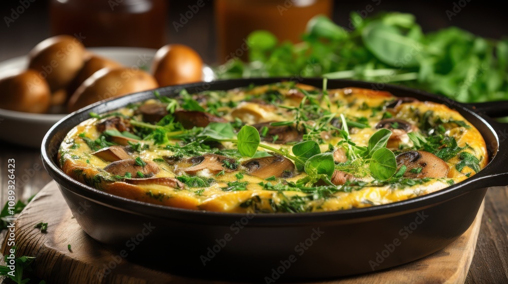 Mushroom Spinach Frittata Cast Iron Pan Kitchen Food Mushroom Spinach Frittata Cast Iron Pan Kitchen Food