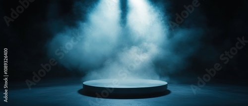 a dramatic spotlight illuminating a stage with fog for performances