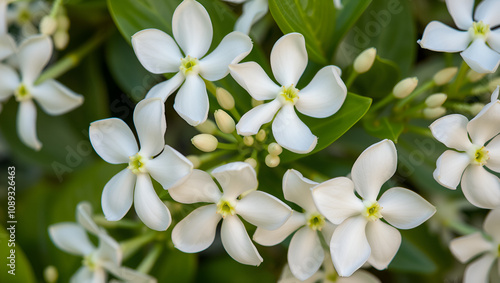 Day blooming jasmine (Cestrum diurnum) closeup of white flowers, invasive to Florida - Davie, Florida, USA photo