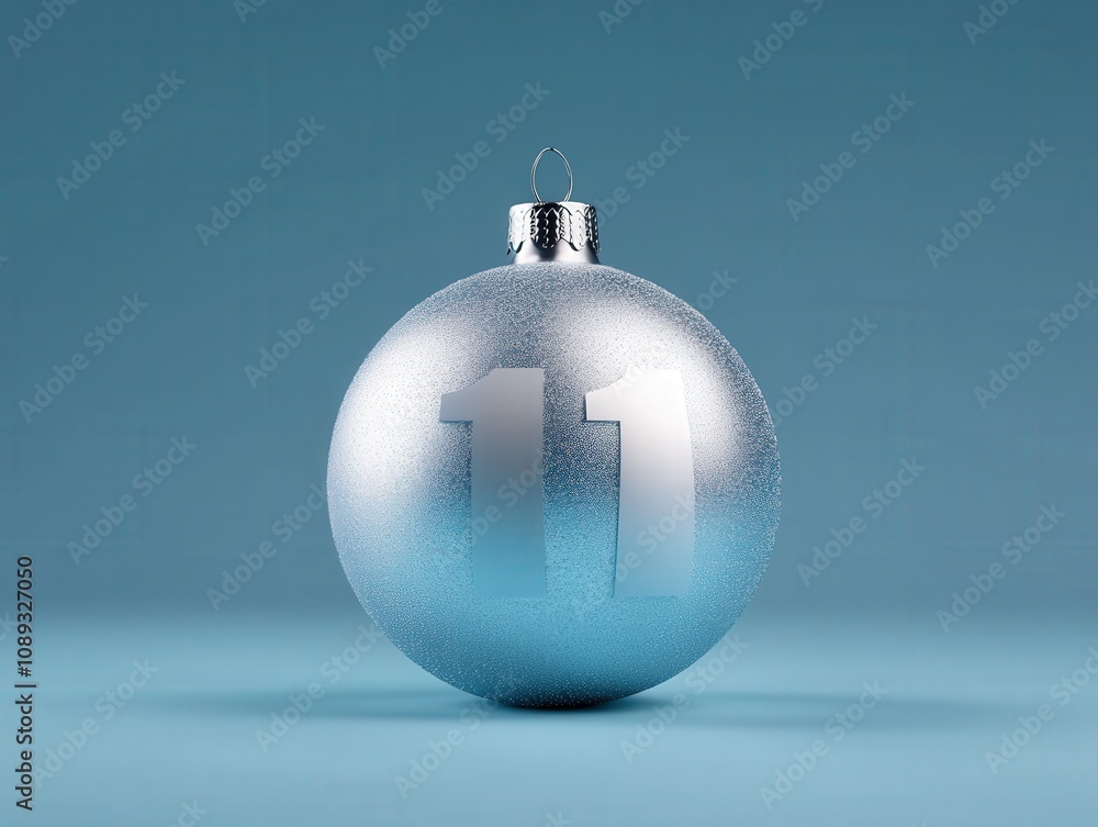 silver christmas ornament with number eleven on a blue background silver christmas ornament with number eleven on a blue background