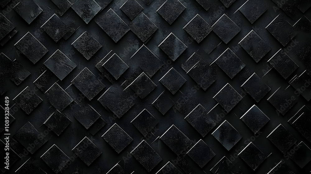 Dark, textured diamond-shaped tiles create an abstract, geometric background. Dark, textured diamond-shaped tiles create an abstract, geometric background.